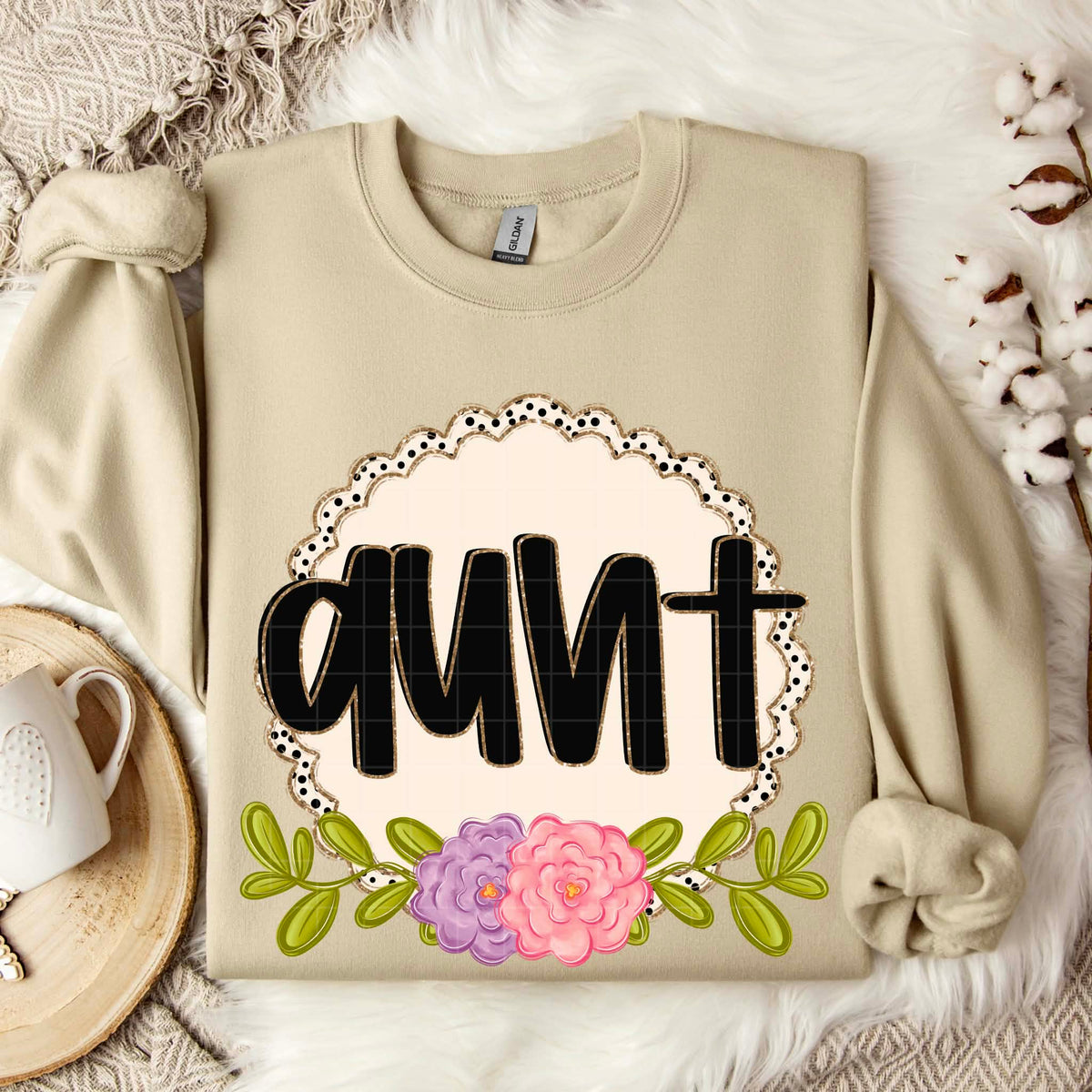 Aunt circle and flowers (SDD) DTF Transfer