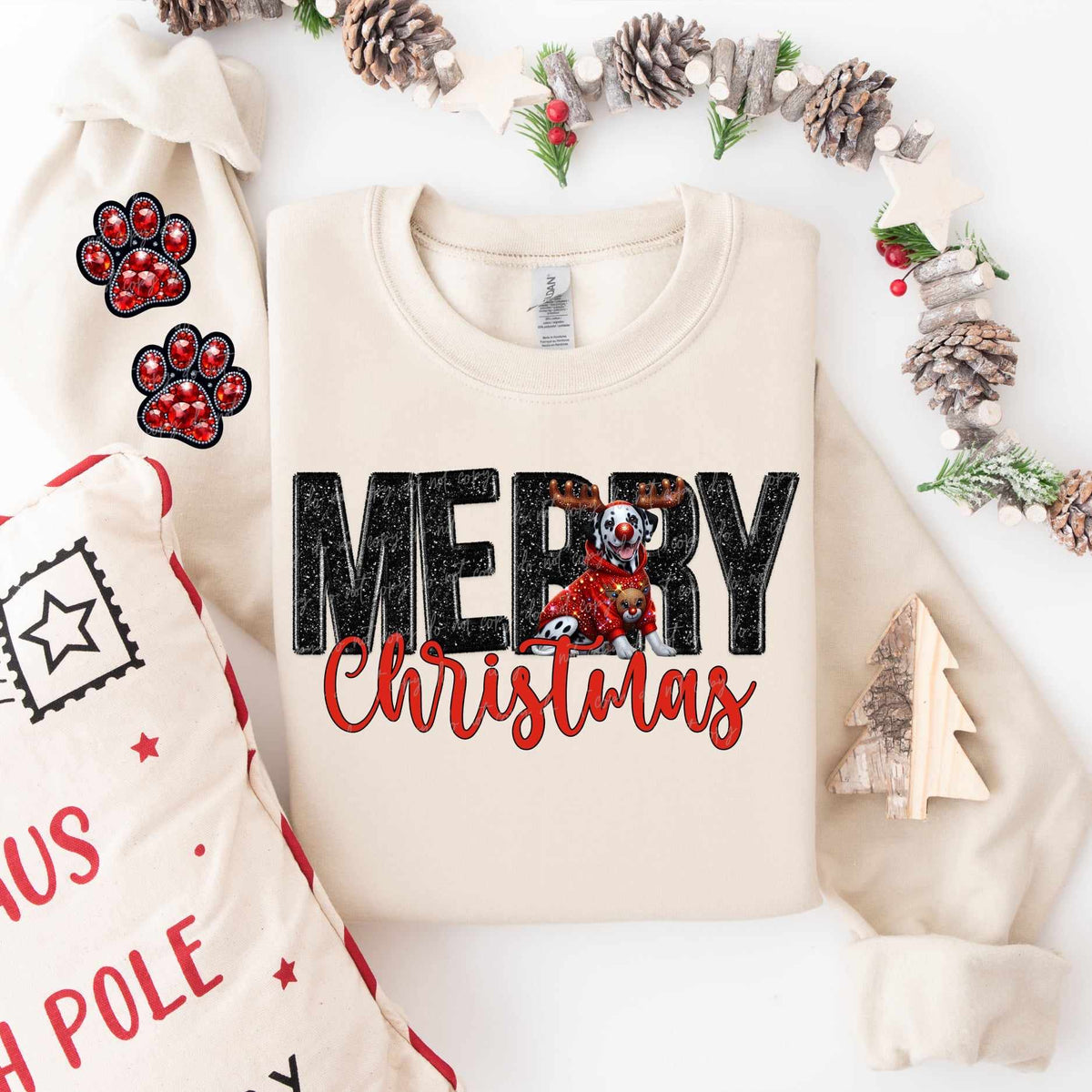 Merry Christmas Dalmatian FRONT ONLY (VIRGO) 53832 DTF transfer