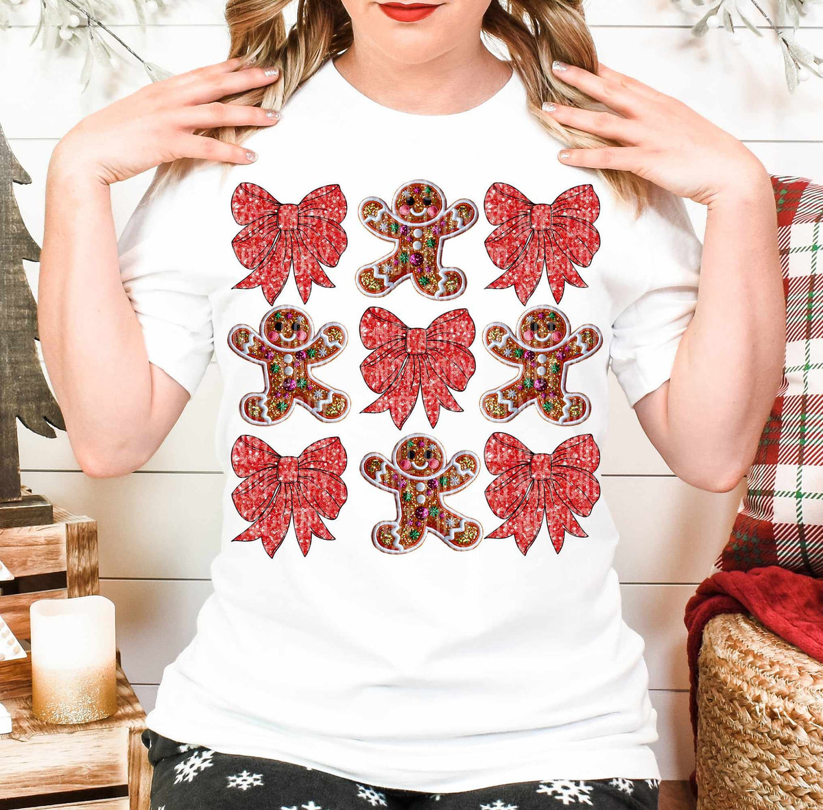 Gingerbread men collage red bows (caplinger) 60875 DTF transfer