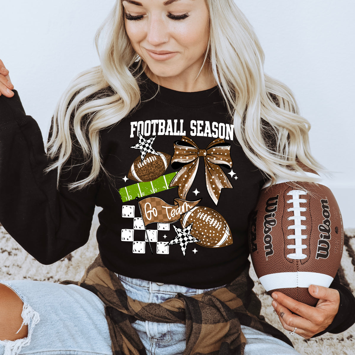 Football season with flag and bow white (CSC) DTF Transfer