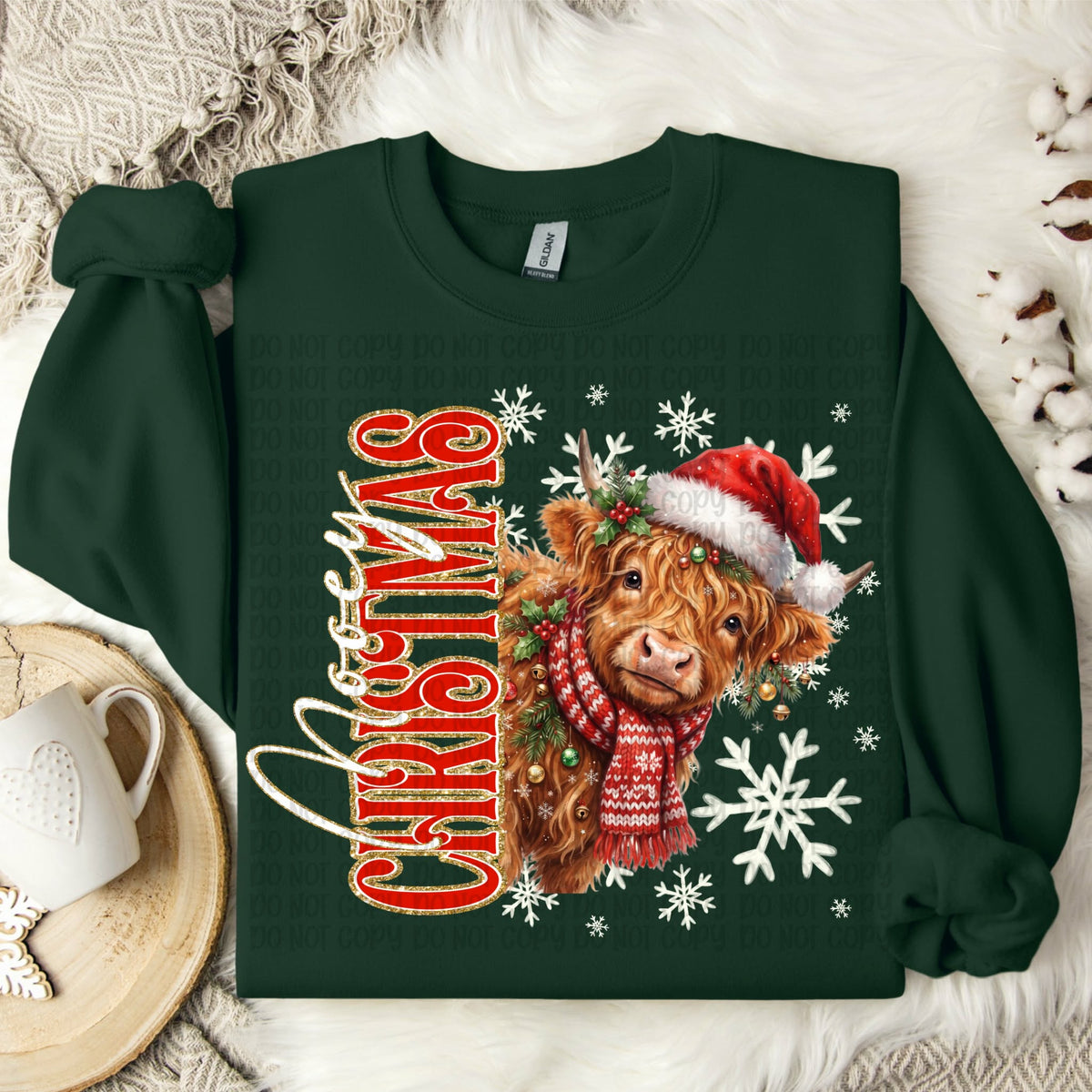 Merry Christmas peeping highland cow (VP) DTF Transfer