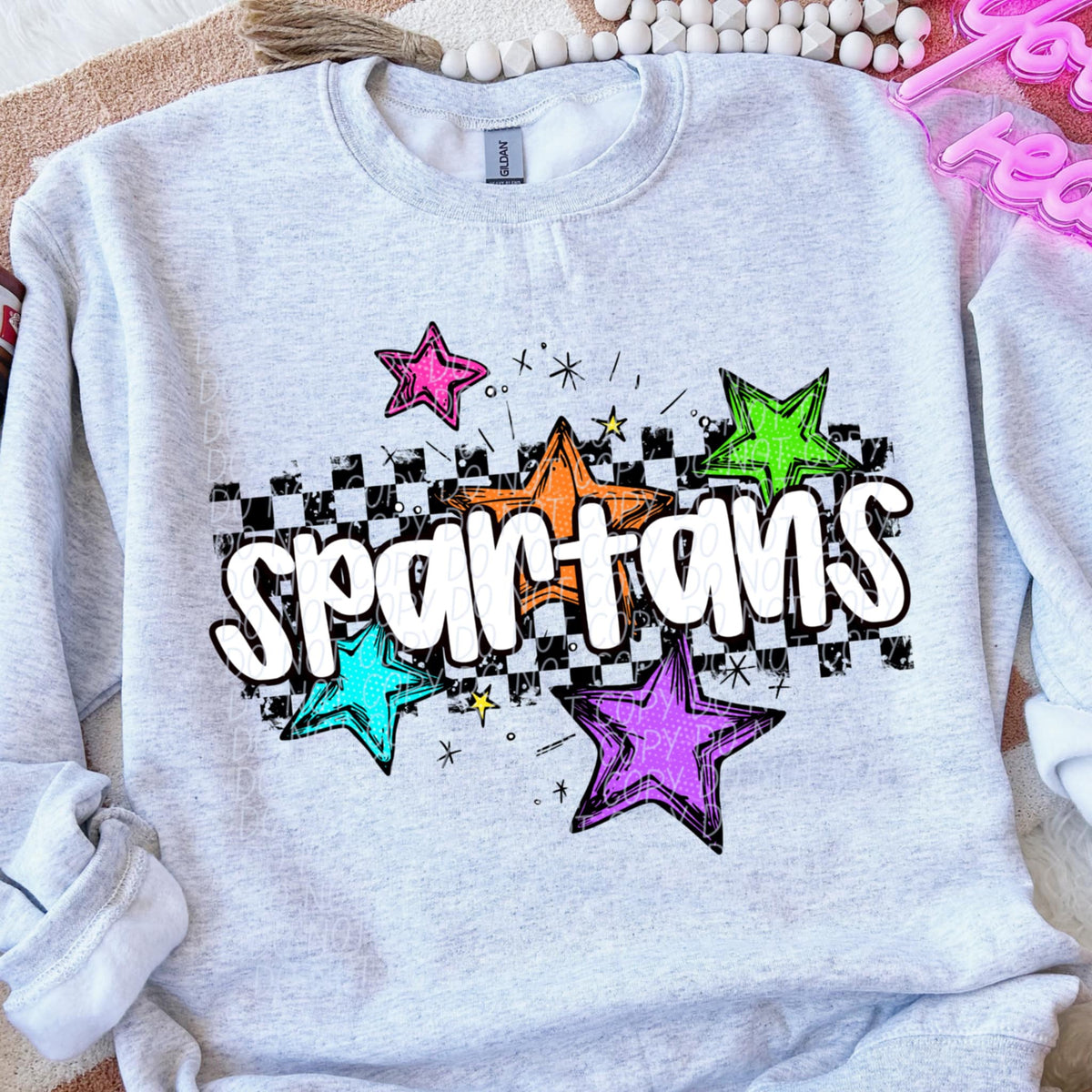 Spartans Mascot Rainbow Stars DTF TRANSFER