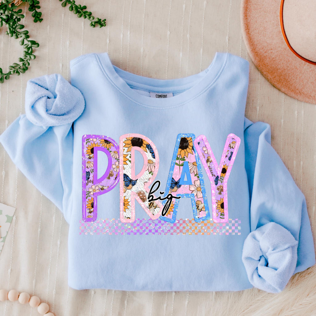 Pray big checkered yellow R 85796 DTF transfer