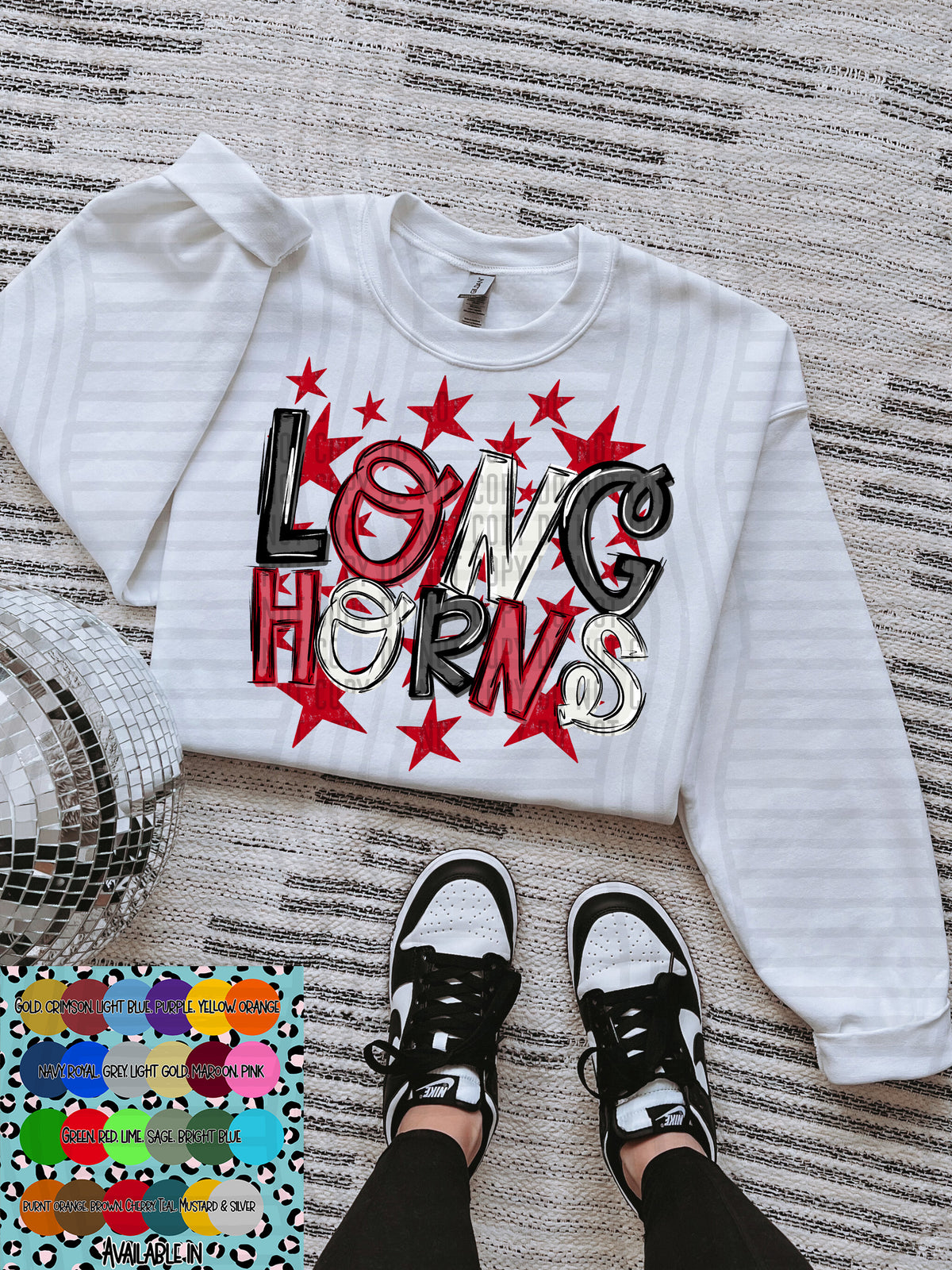 long horns black white and red with red stars (Caplinger) DTF Transfer
