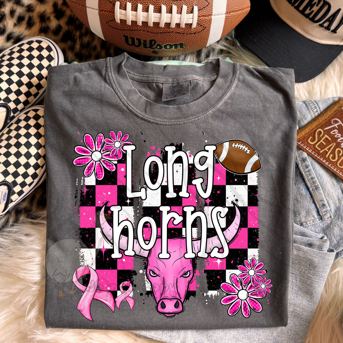 Longhorns Pink Checker Mascot (DKD) DTF Transfers