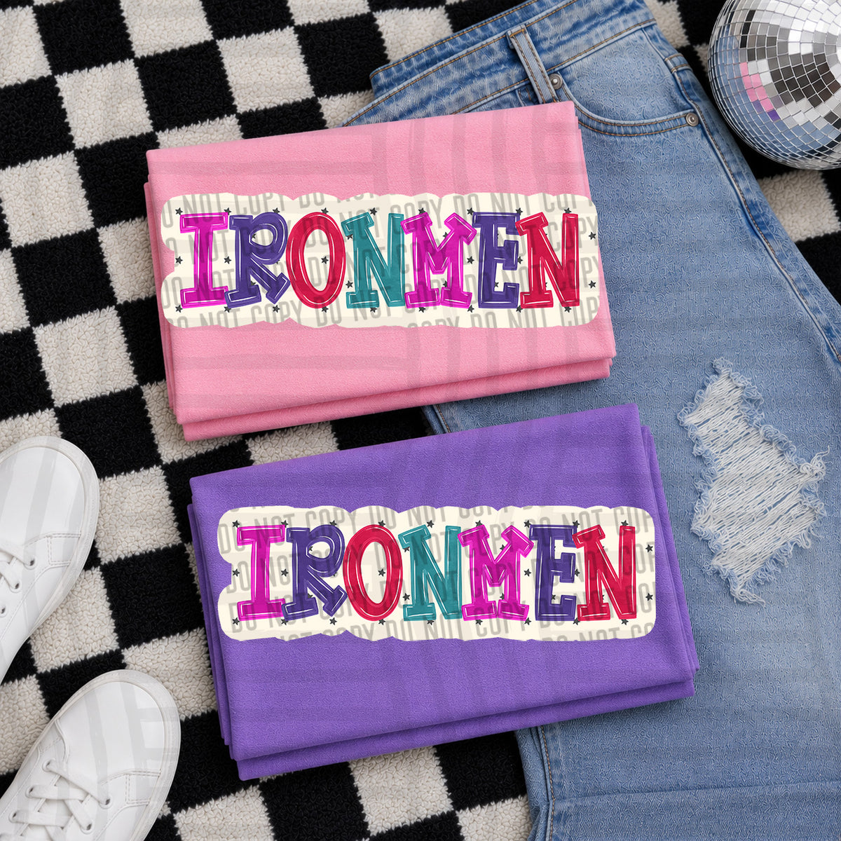 ironmen bubble around letters with small stars (Caplinger) DTF Transfer