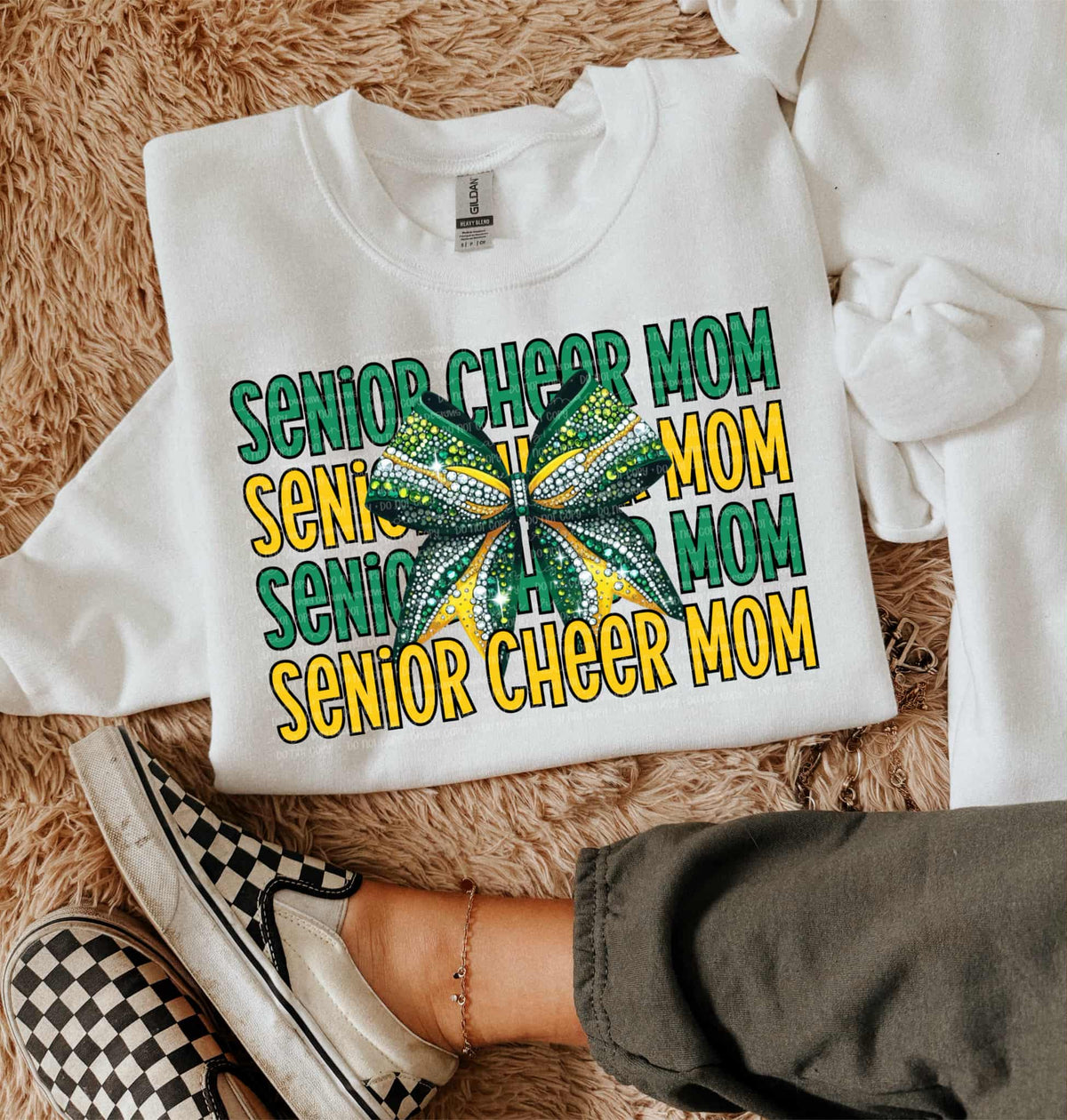 Senior Cheer Mom Bow (green and yellow) DTF transfer