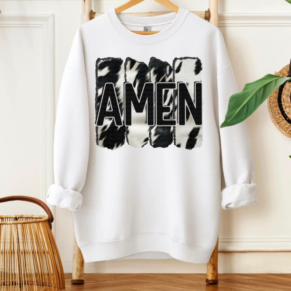 Amen cow b&w SDD DTF transfer