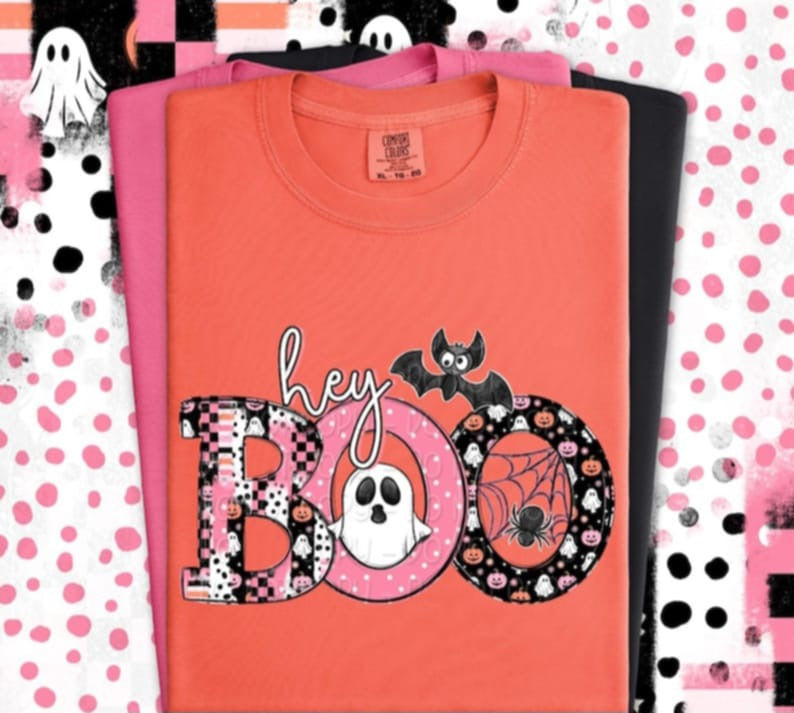 Hey Boo pink letters DTF transfer