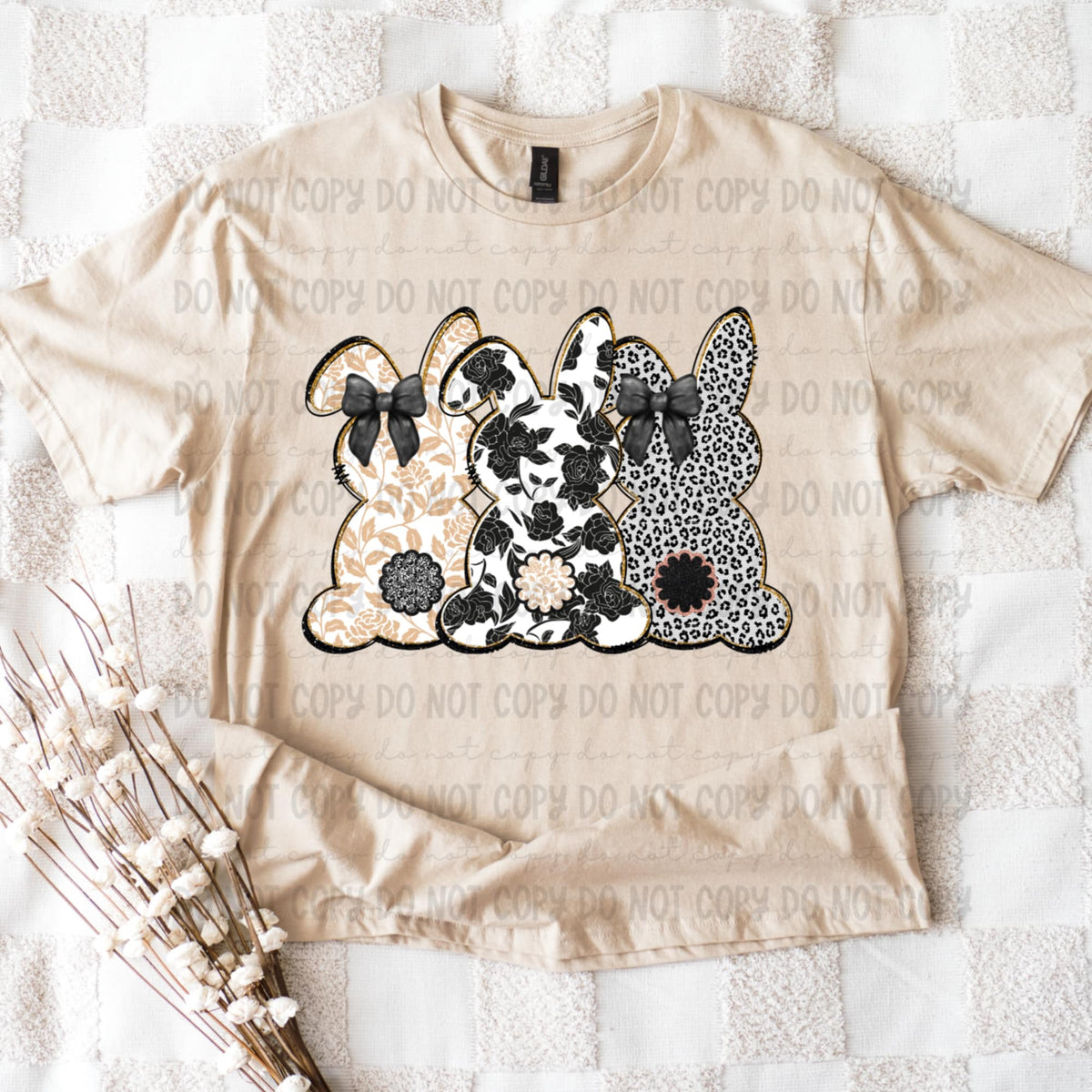 Neutral bunnies with bows (REVEL) 91184 DTF transfer
