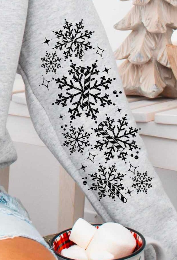 Candy canes snowflakes sleeve (AG) 64655 DTF transfer