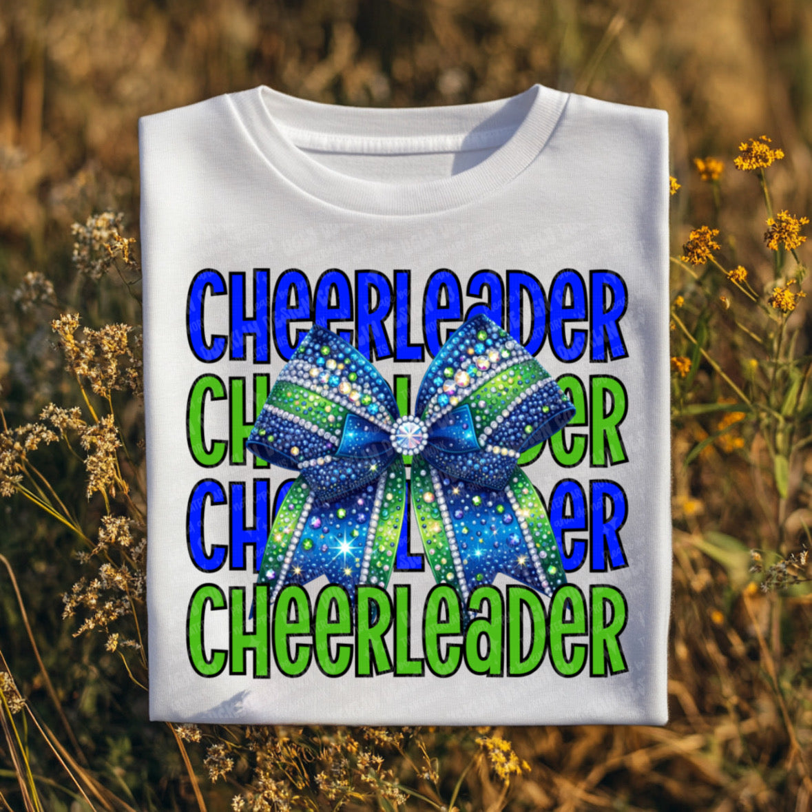 Cheerleader stacked blue and green with bow (UDD) 68692 dtf transfer