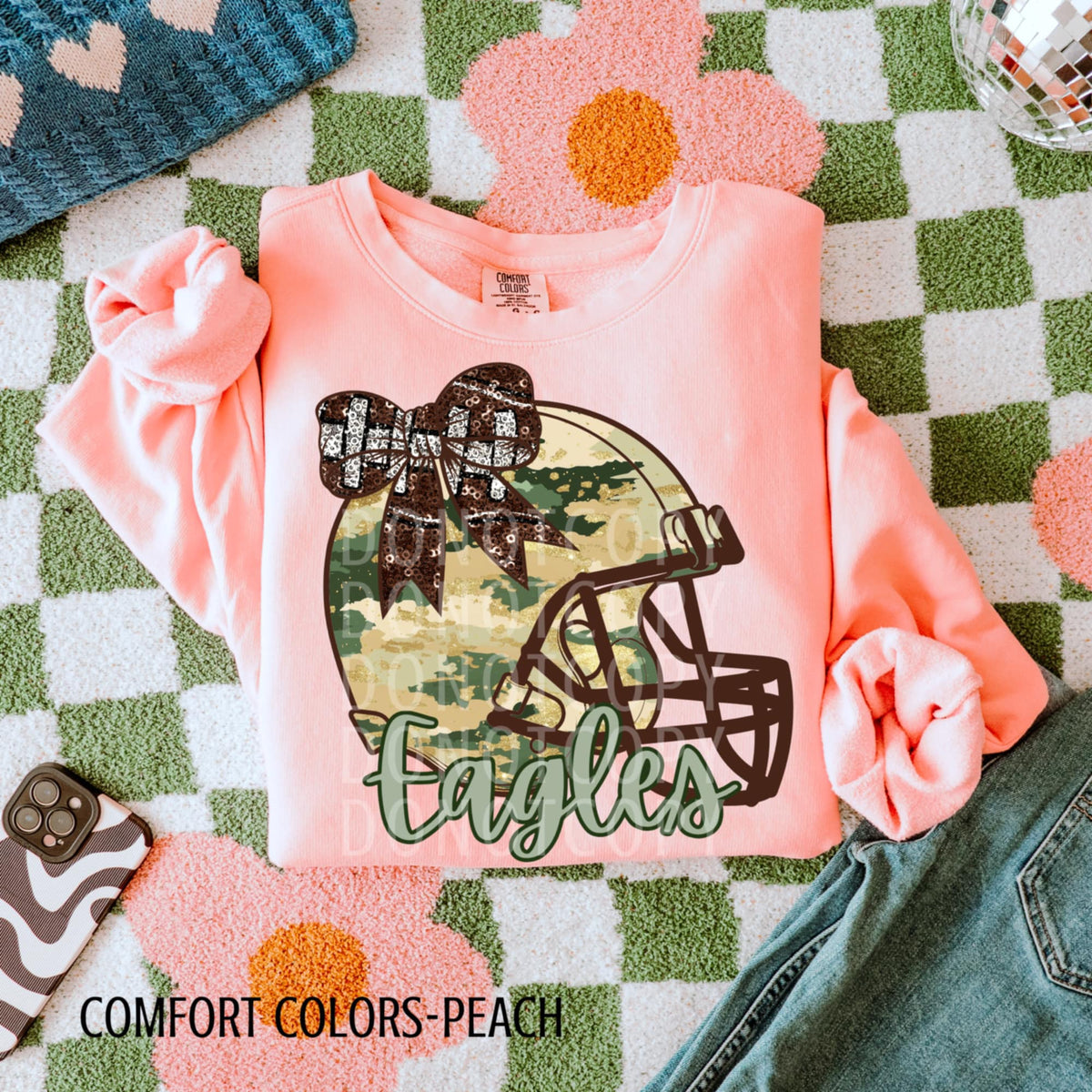 Eagles Camo Football Helmet with Bow (csg) DTF transferr