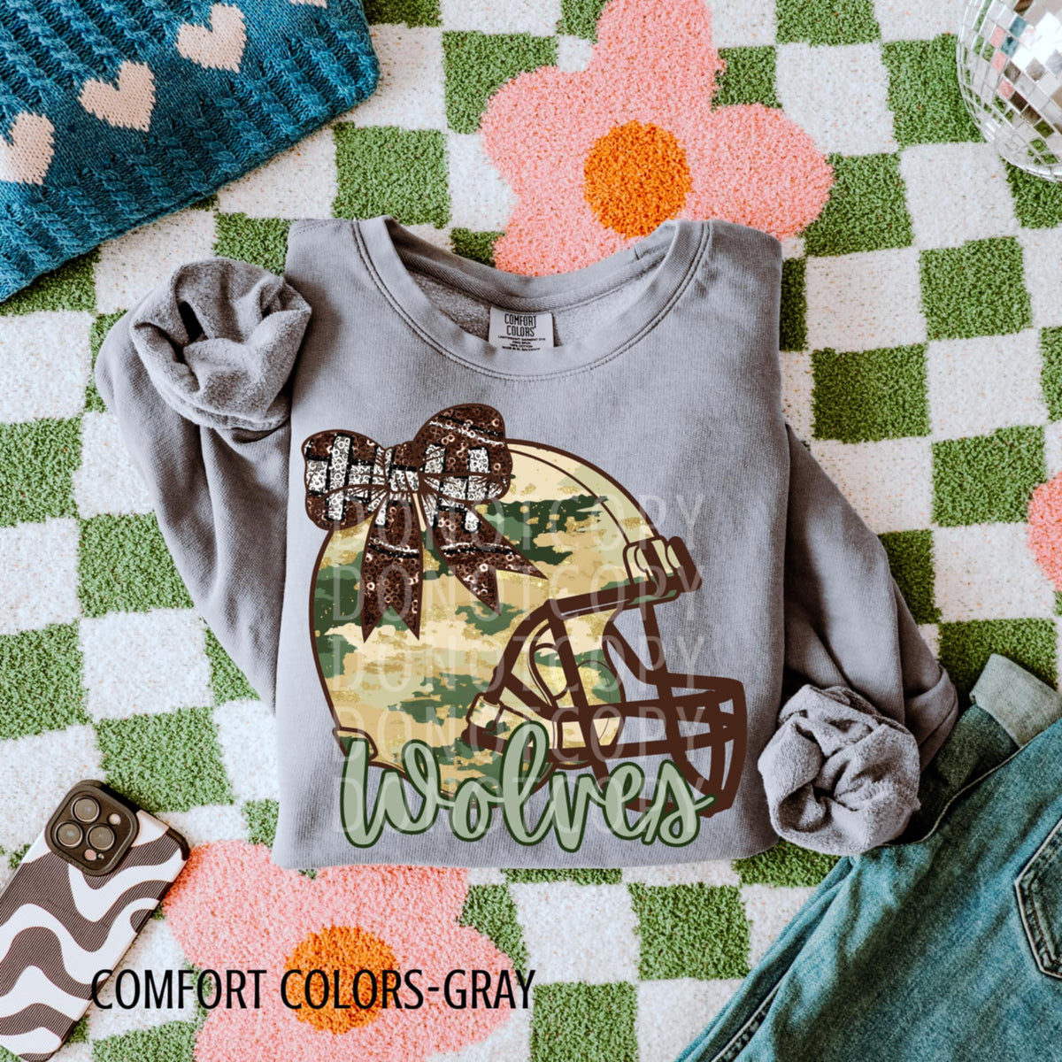 Wolves Camo Football Helmet with Bow (csg) DTF transfer