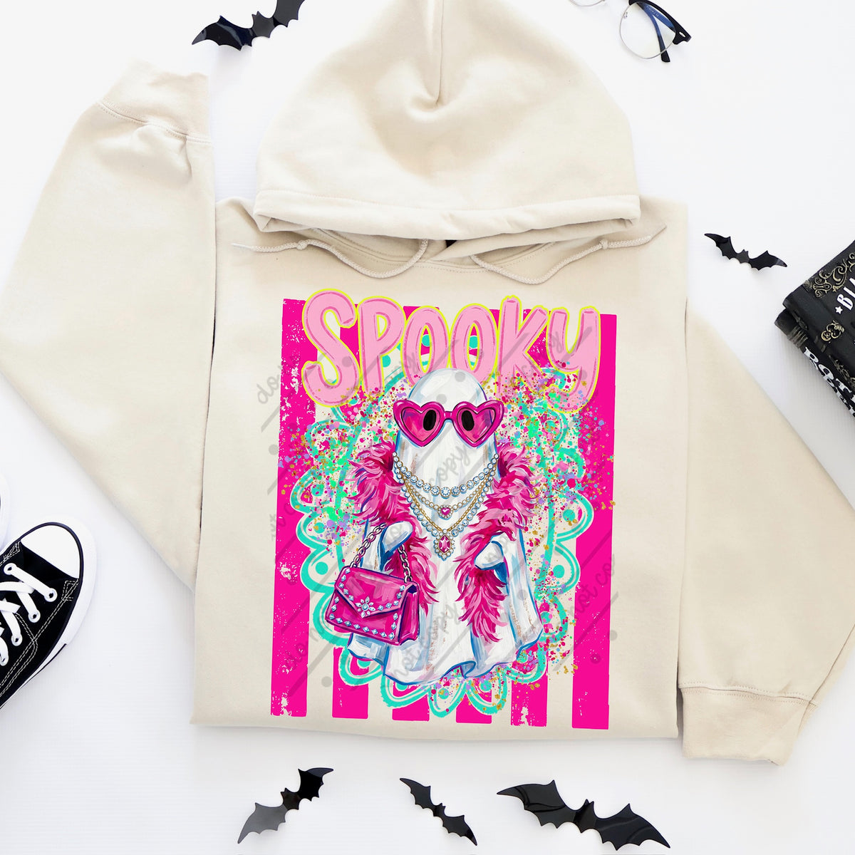 Spooky ghost and pink stripes Sunday Special DTF transfer