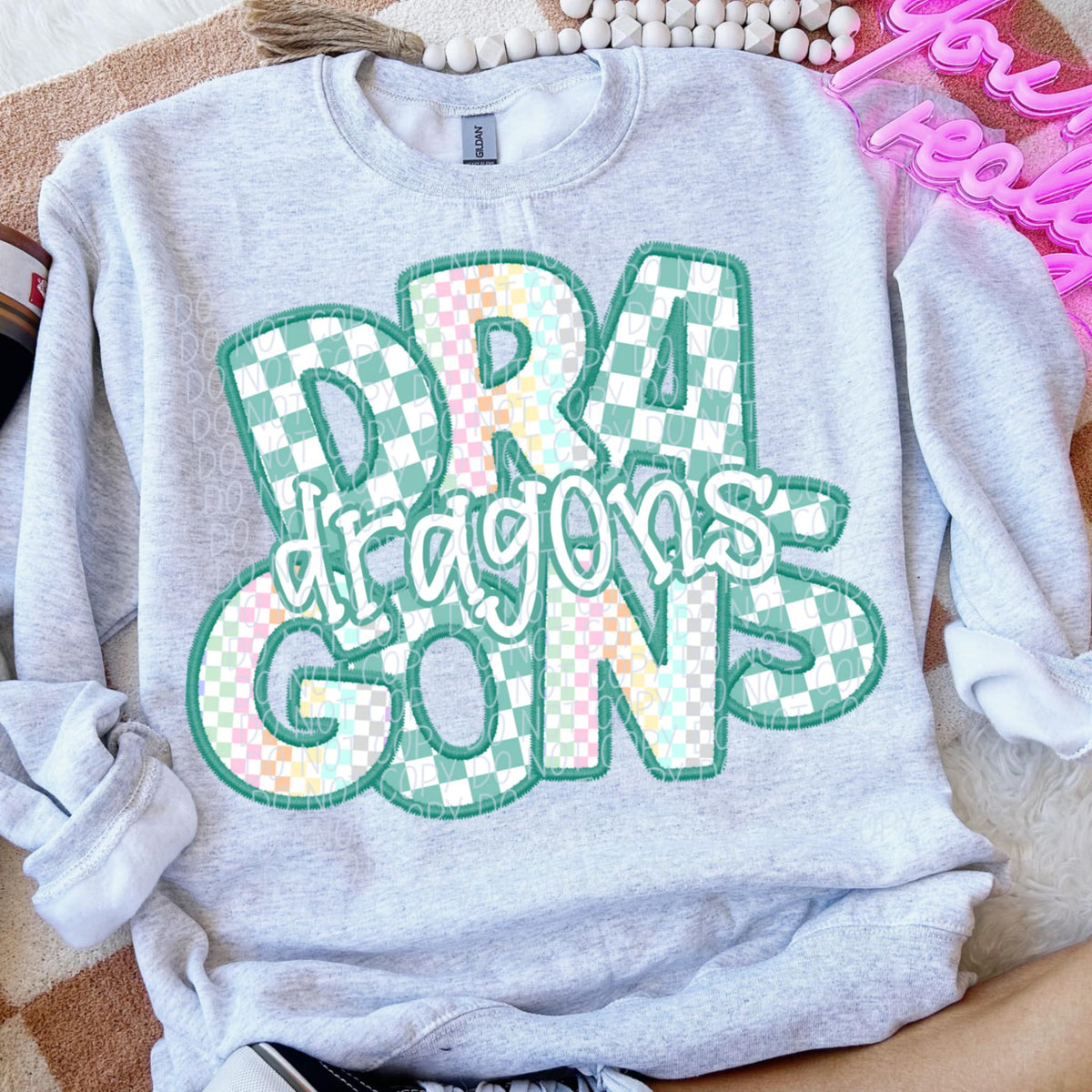 Dragons blue and colorful checkered (CITY) 85521 DTF transfer