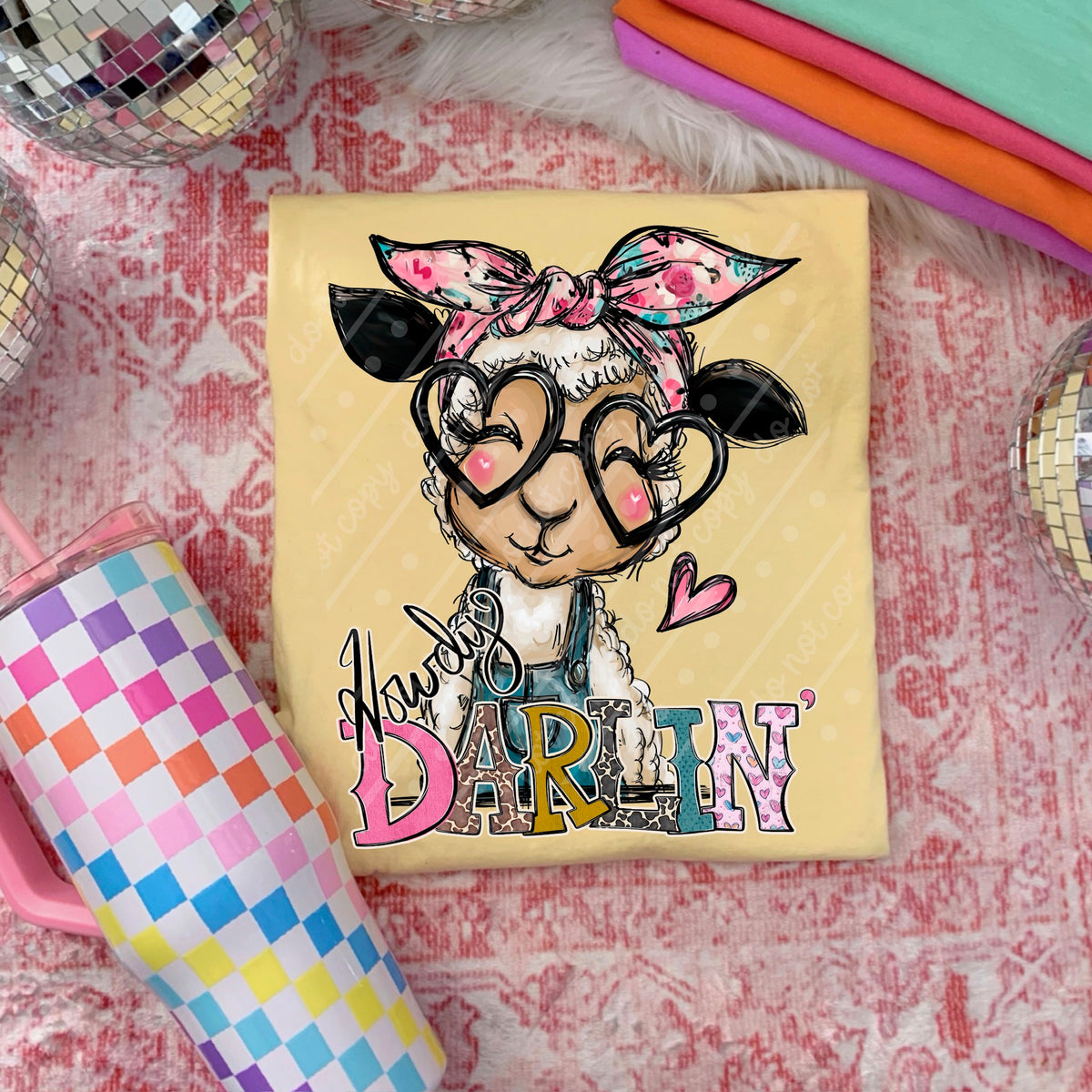 Howdy darlin lamb with bow (Texasgal) DTF Transfer