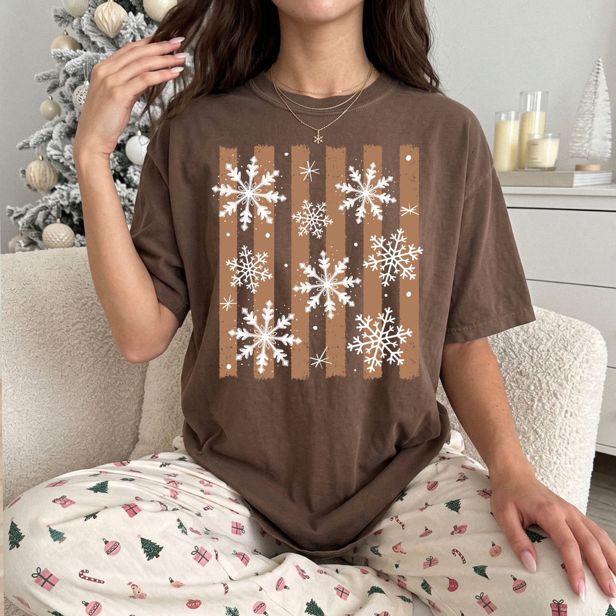 Snowflakes with tan stripes (csc) DTF Transfer