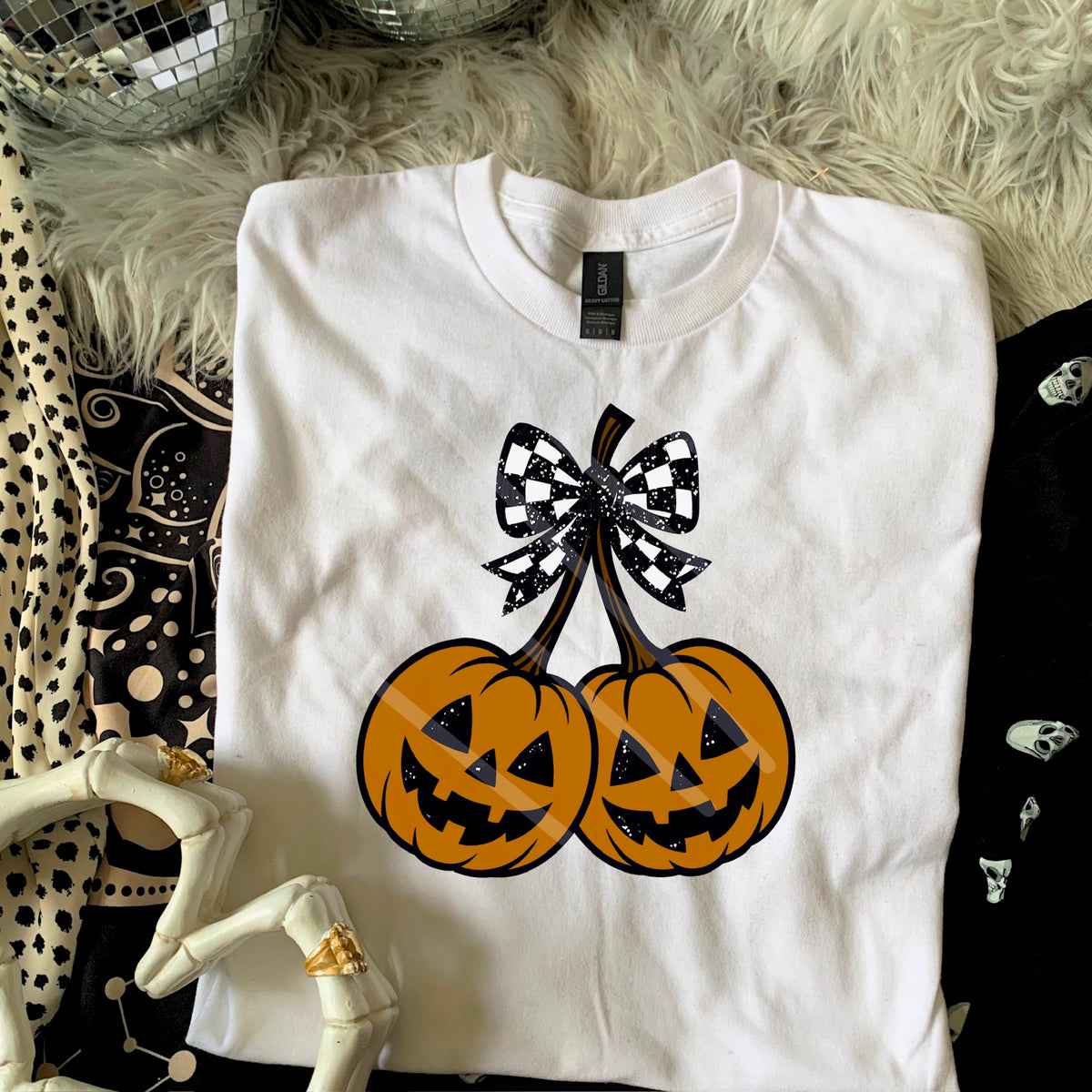 Pumpkin Cherries with Checker bow 110704 DTF transfer