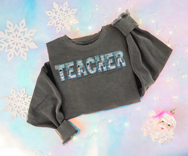 Teacher faux embroidery (blue winter) 30629 DTF transfers