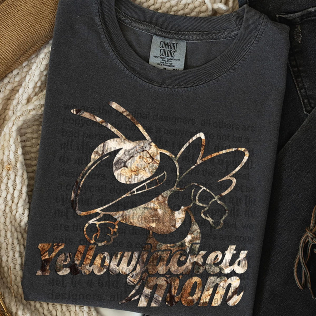 Yellow Jackets Mom Camo TTD DTF transfer