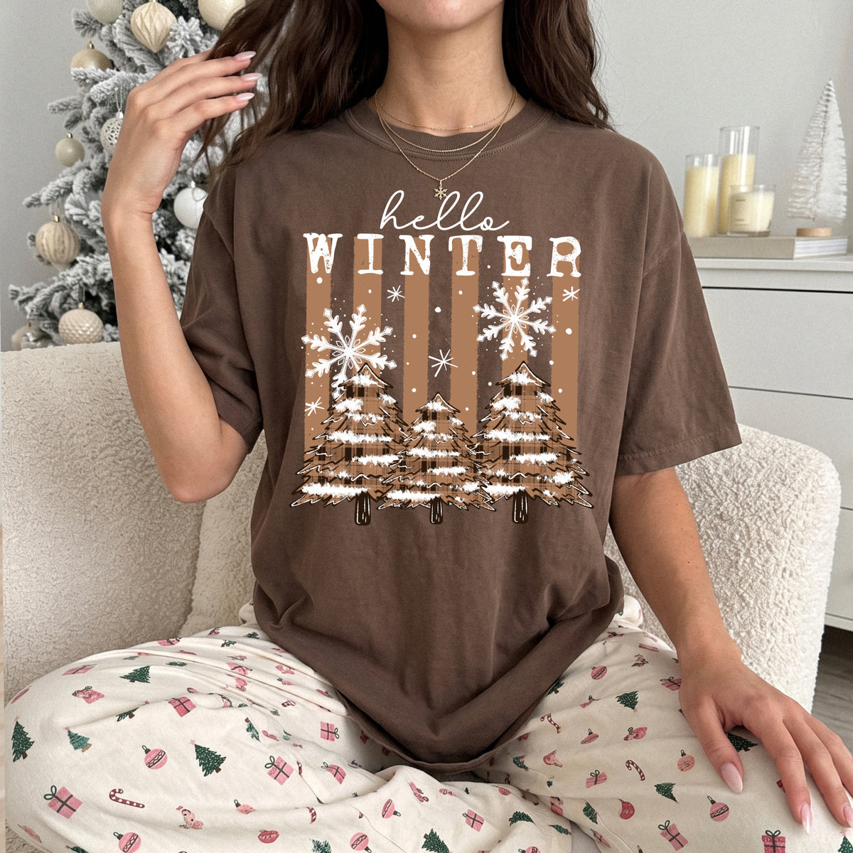 Hello Winter with tan stripes (csc) DTF Transfer