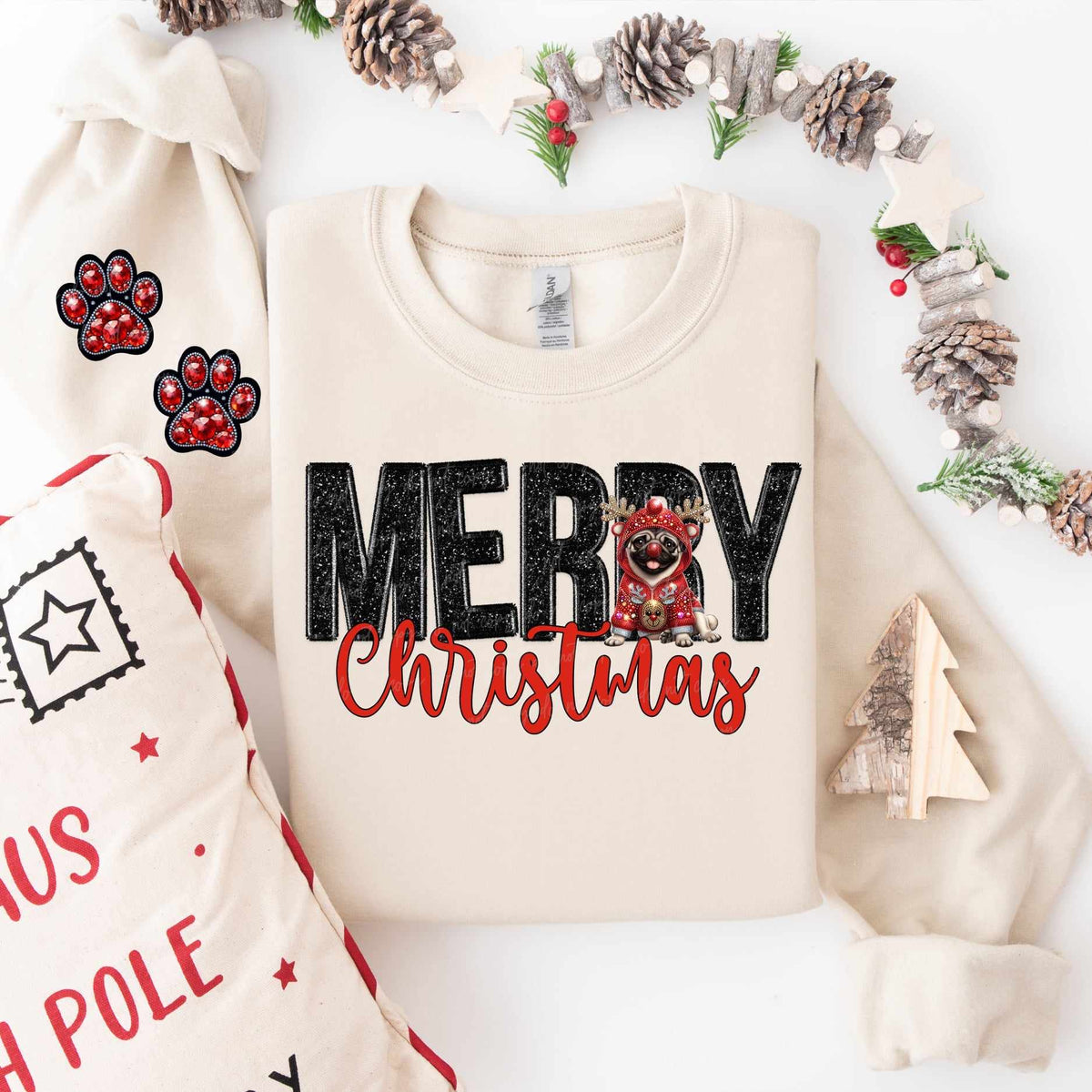 Merry Christmas pug FRONT ONLY (VIRGO) 53825 DTF transfer