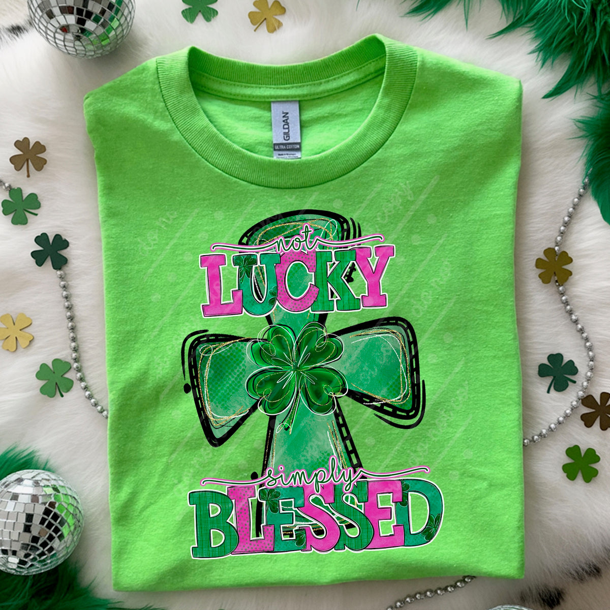 Lucky and blessed purple and green DTF transfer