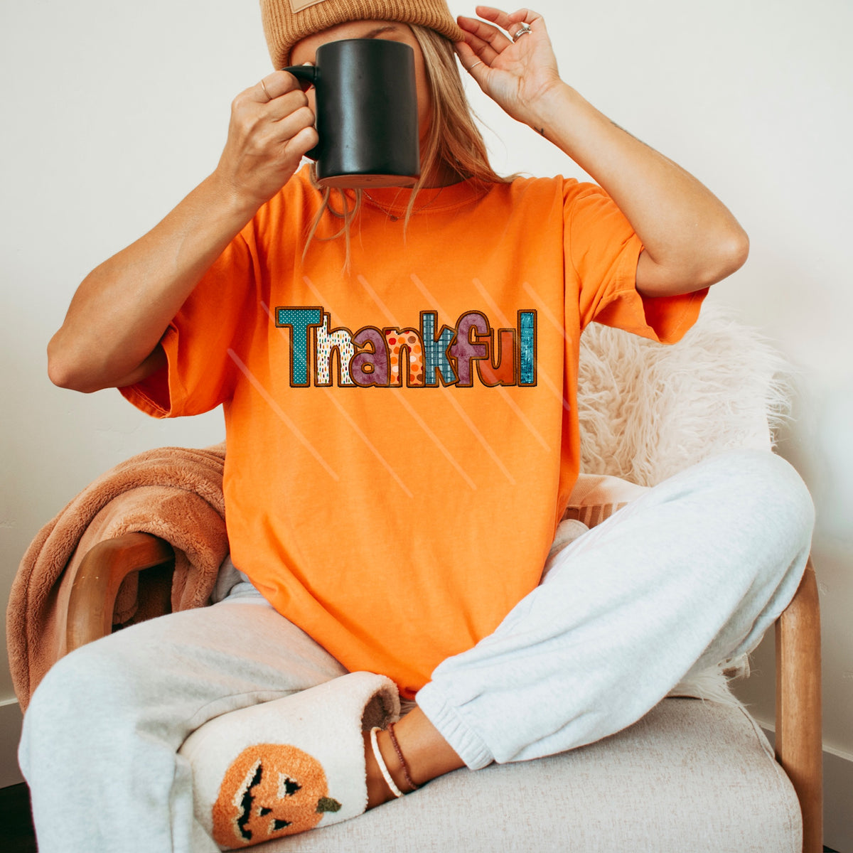 Thankful Faux embroidery with pattern letters 111829 DTF transfer