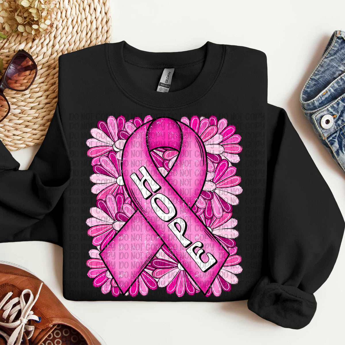 Hope Ribbon with flowers (VP) DTF Transfer