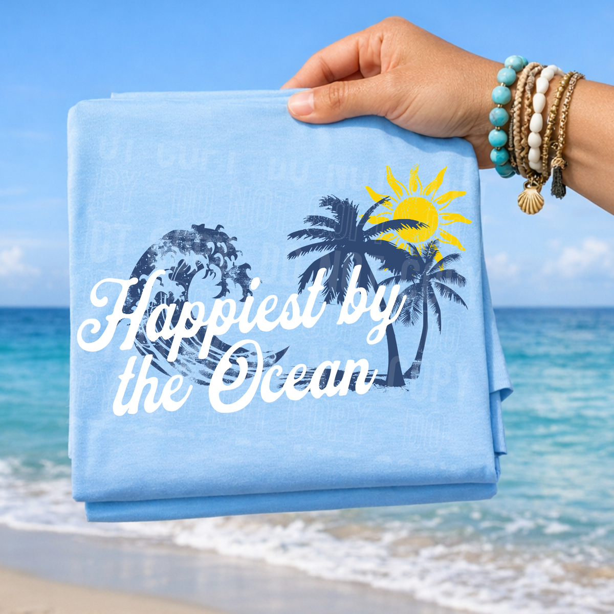 Happiest by the ocean palm trees Sunday Special DTF transfer
