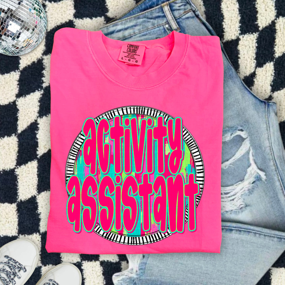 Activity assistant pink font circle 103939 DTF transfer