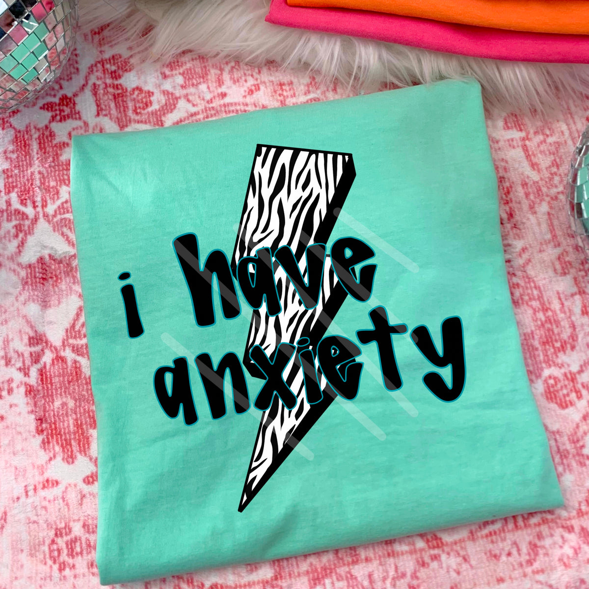 I have anxiety zebra lightning bolt 110734 DTF transfer