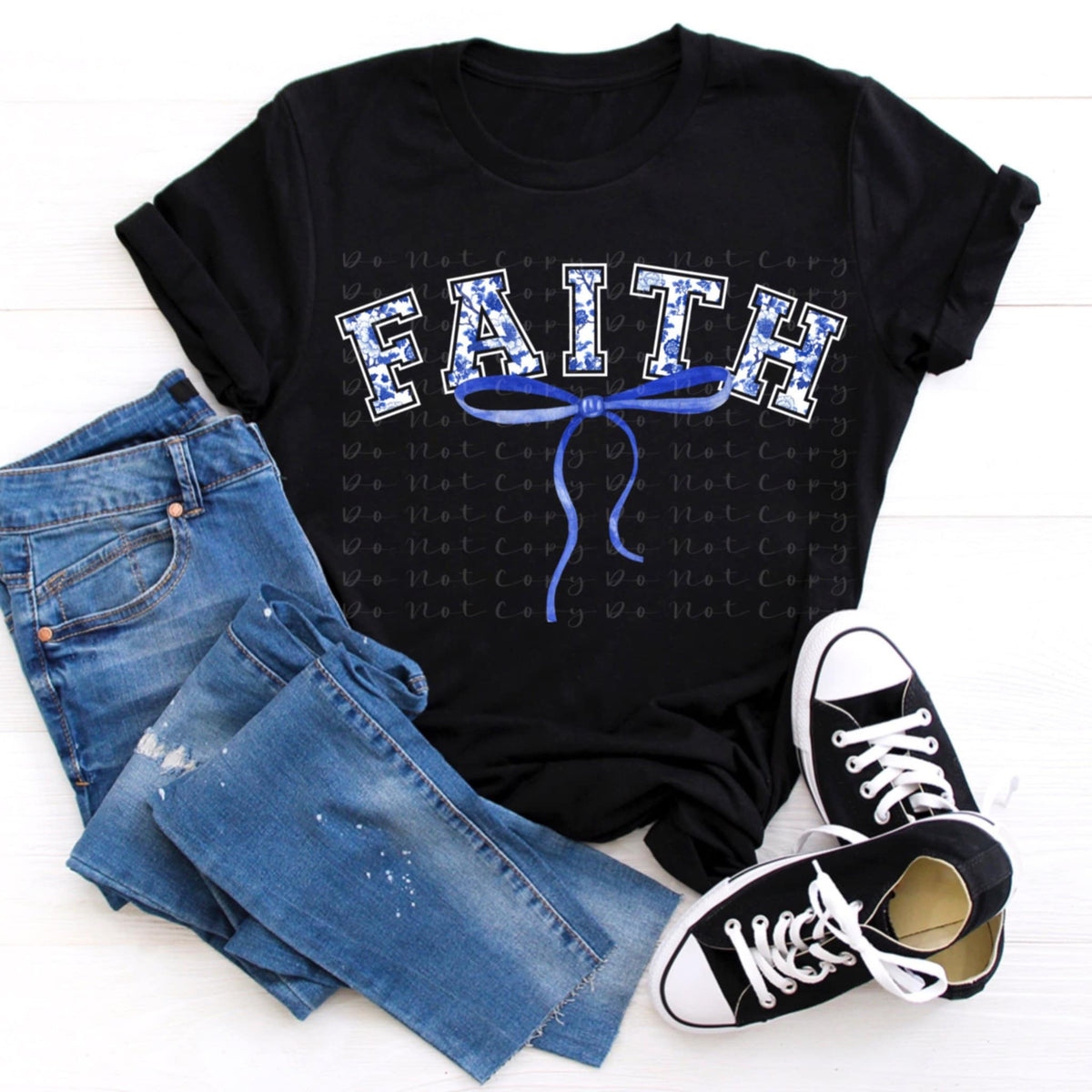 Faith blue bow 94616 DTF transfer