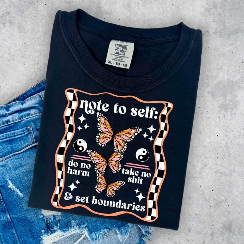 Note to self butterflies white font (CSC) 52676 DTF transfer