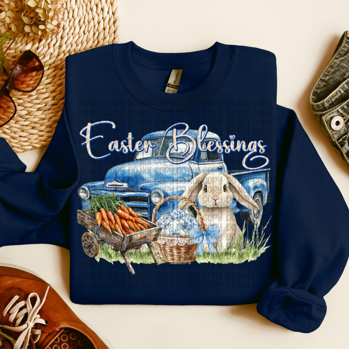 Easter blessings bunny with blue truck (VP) 91897 DTF transfer