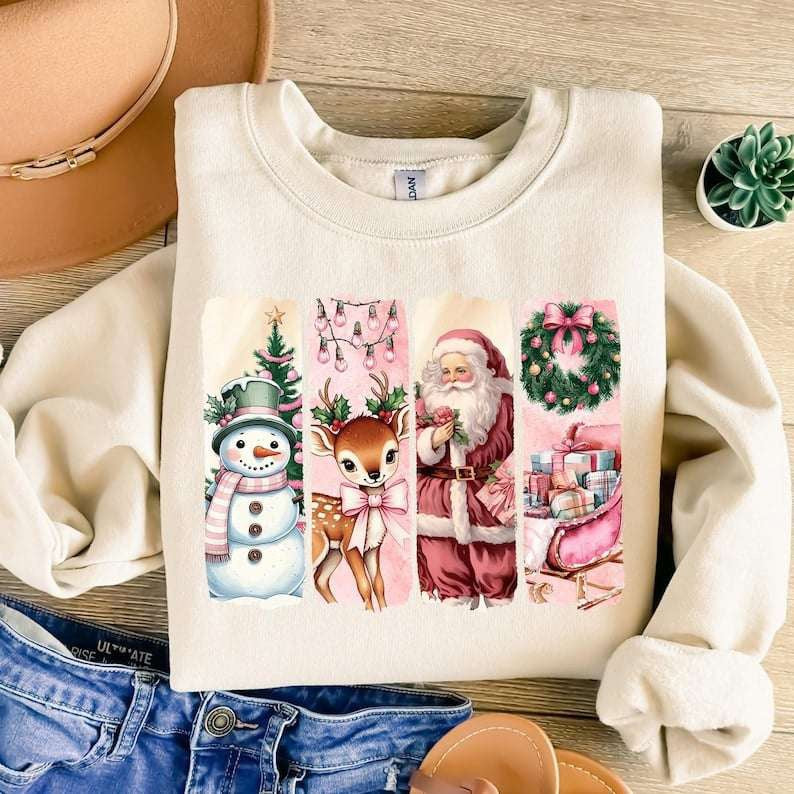 Pink Christmas rectangles 67922 DTF transfer