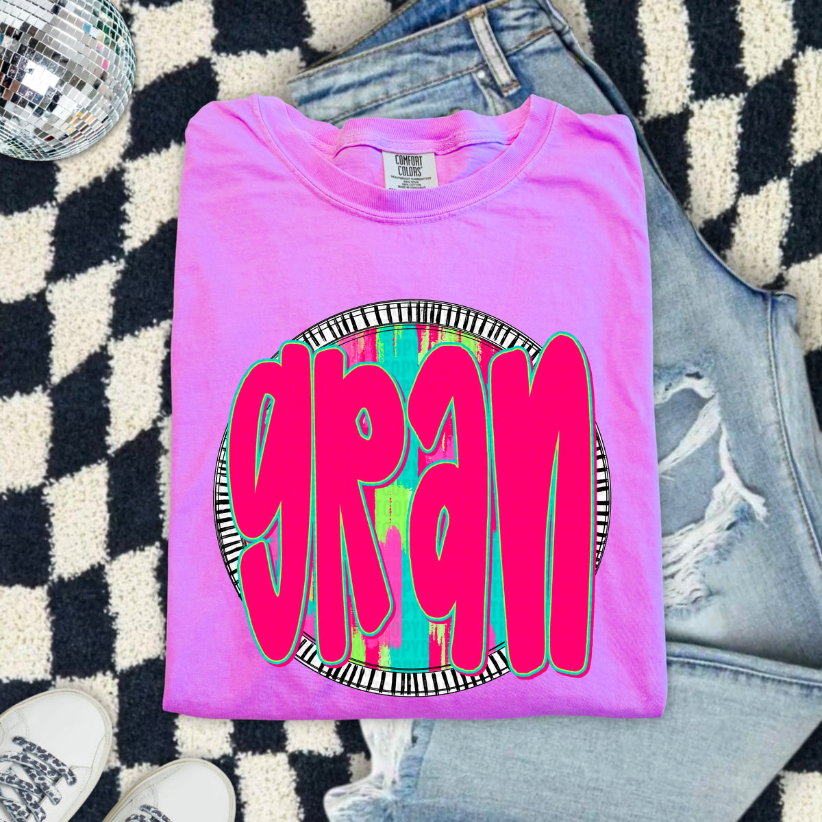 Gran pink font circle 103922 DTF transfer