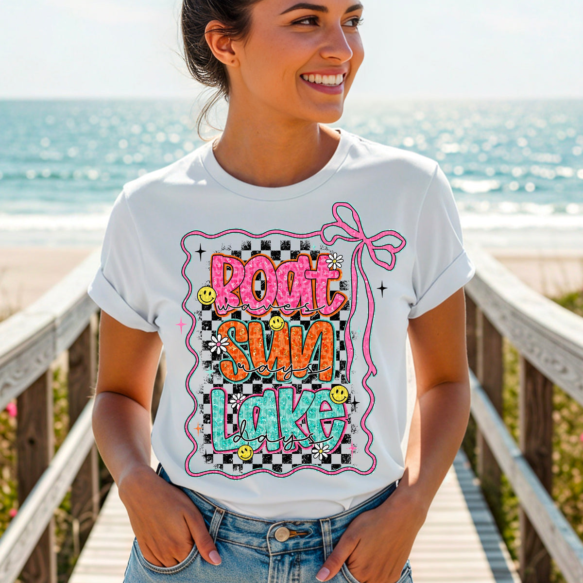 Boat waves sun rays lake days 100087 DTF transfer