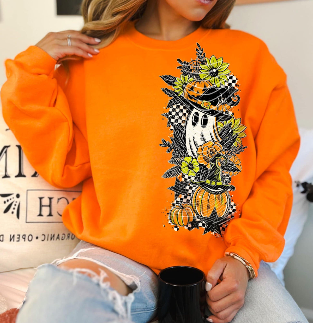 Ghost Witch hat Collage green and orange SLEEVE (ag) DTF transfer