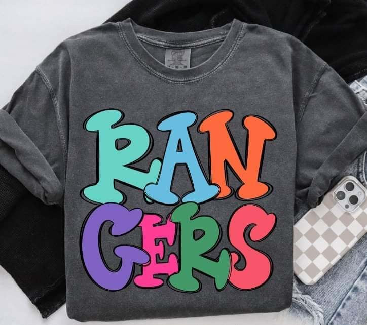 Rangers colorful bubble font (S&G) 64467 DTF transfer