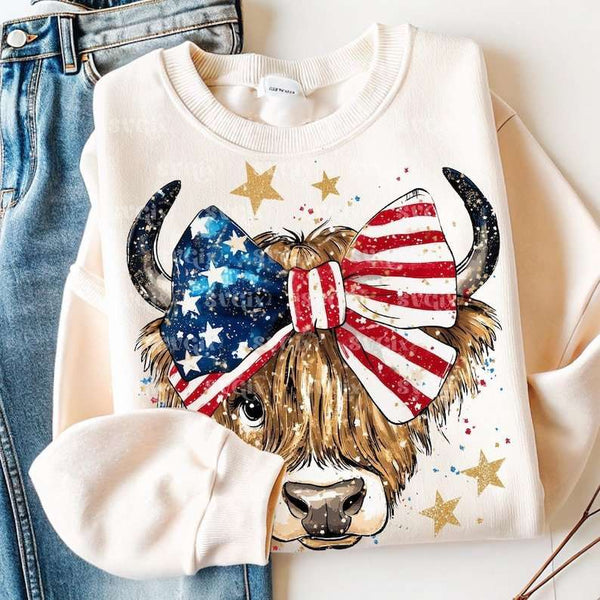 Cow with patriotic bow 84318 DTF transfer