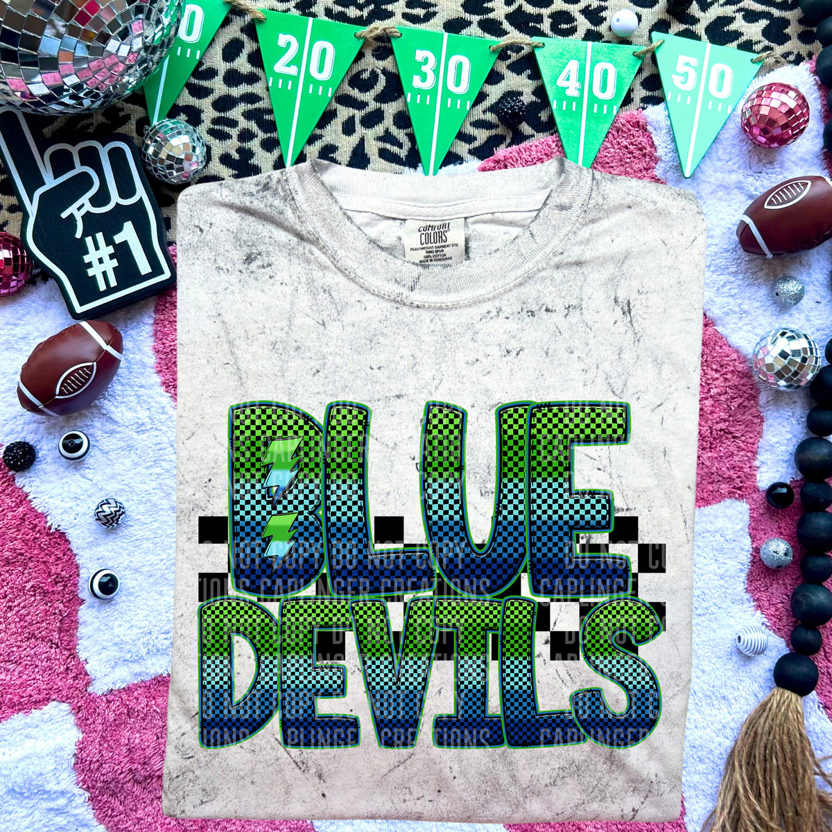 Blue Devils Blue and Green Checkered (Caplinger) DTF transfer