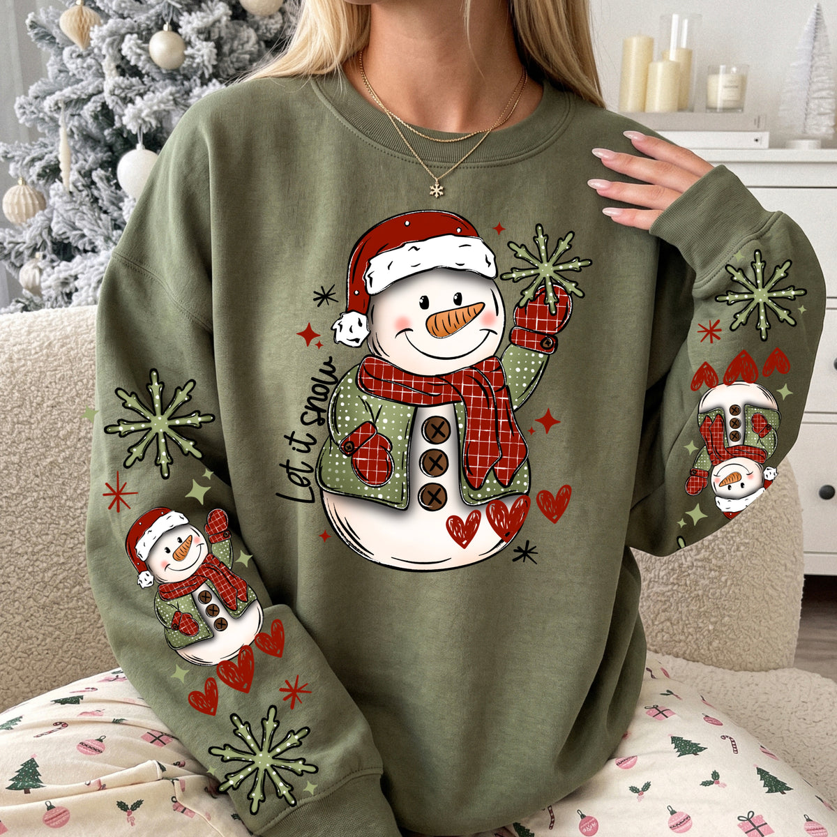 Red and green snowman (front only) (csc) DTF Transfer