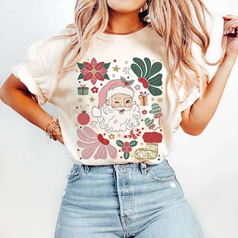 Santa floral rectangle 62221 DTF transfer