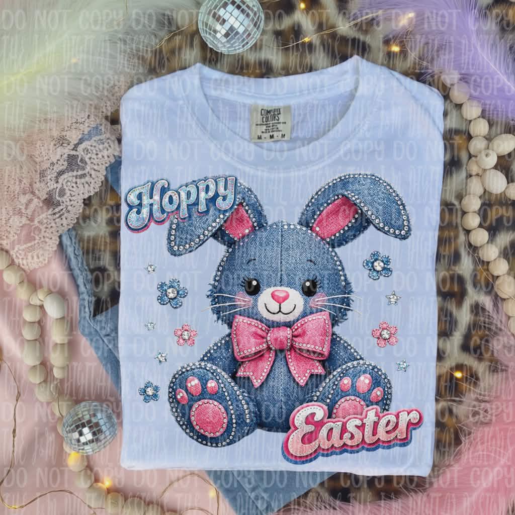 Hoppy Easter denim bunny (HW) DTF Transfer
