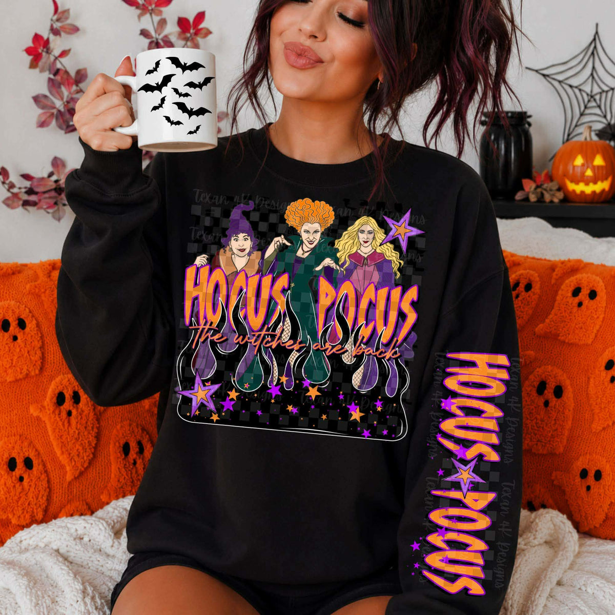 Hocus pocus girls orange lightning font FRONT ONLY(Texan) DTF Transfer