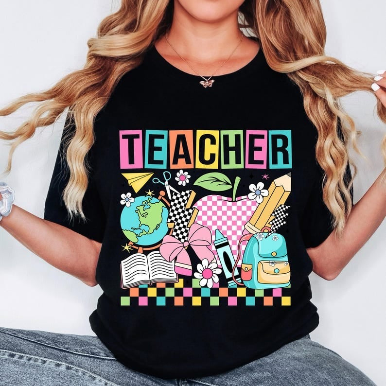 Teacher retro school items neon 58263 DTF transfer