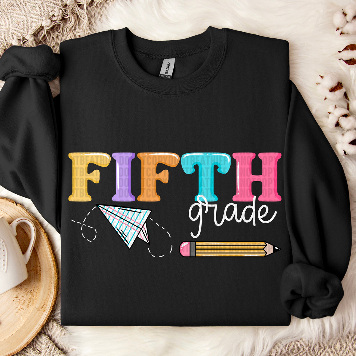 Fifth grade paper airplane with white font 109773 DTF transfer