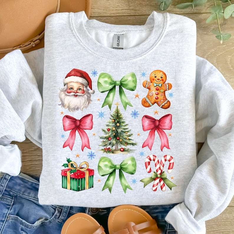 Christmas collage red and green bows 62240 DTF transfer